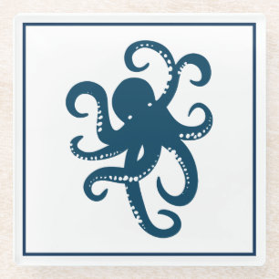 Dessous-de-verre En Verre Blue In White Octopus Illustration