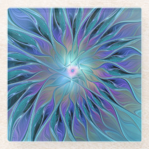 Dessous-de-verre En Verre Blue Purple Flower Dream Abstrait Fractal Art