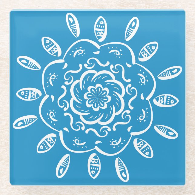 Dessous-de-verre En Verre Bluebird Mandala (Devant)