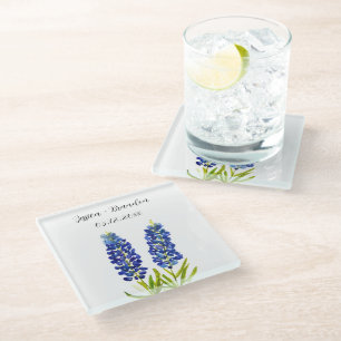 Dessous-de-verre En Verre Bluebonnets Aquarelle Bleu Fleur Floral Mariage