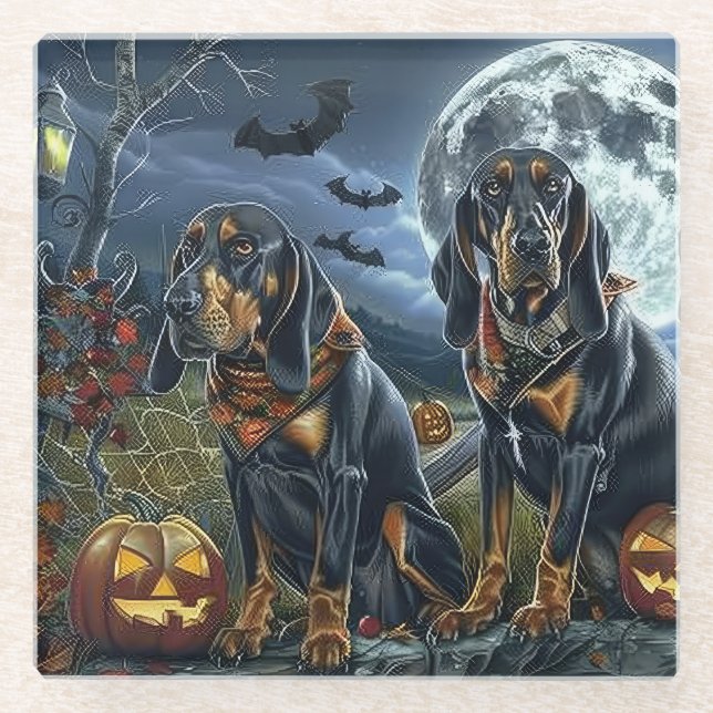 Dessous-de-verre En Verre Bluetick Coonhound Halloween Éffrayant (Devant)