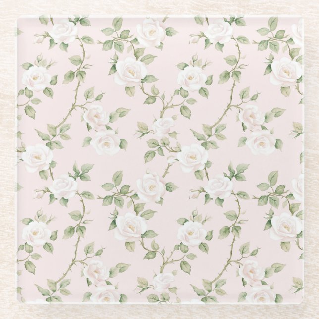 Dessous-de-verre En Verre Blush Blanc Floral   (Devant)