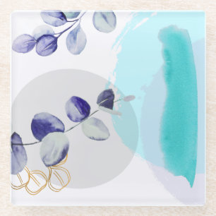 Dessous-de-verre En Verre Boho botanique cyan violet