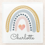 Dessous-de-verre En Verre Boho féminin personnalisé arc-en-ciel<br><div class="desc">Dessous de verre en verre d'armoire en bois pastel pastel moderne pour une chambre de fille. Ajoutez simplement votre nom.</div>