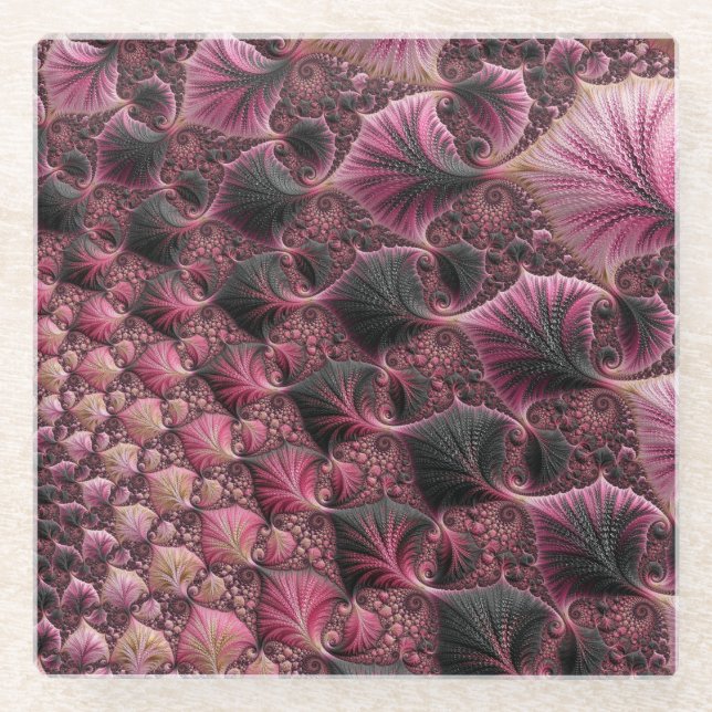 Dessous-de-verre En Verre Boho Funky Eclectique Rose Noir Abstrait Fractal (Devant)