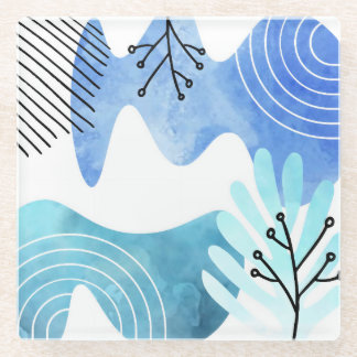 Dessous-de-verre En Verre Boho minimaliste Botanique Feuille Lignes Art