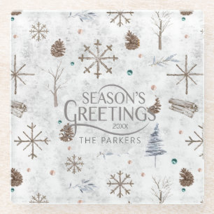 Dessous-de-verre En Verre Boho Twigs & Pinecone Christmas ID986