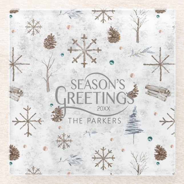 Dessous-de-verre En Verre Boho Twigs & Pinecone Christmas ID986 (Devant)