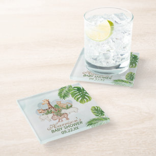 Dessous-de-verre En Verre Bois Animaux Jungle Baby shower de verdure