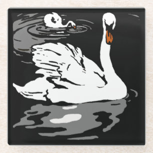 Dessous-de-verre En Verre Bois de la ferme victorienne Swans d'animaux