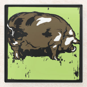 Dessous-de-verre En Verre Bois de l'État victorien Animaux de ferme Cochons