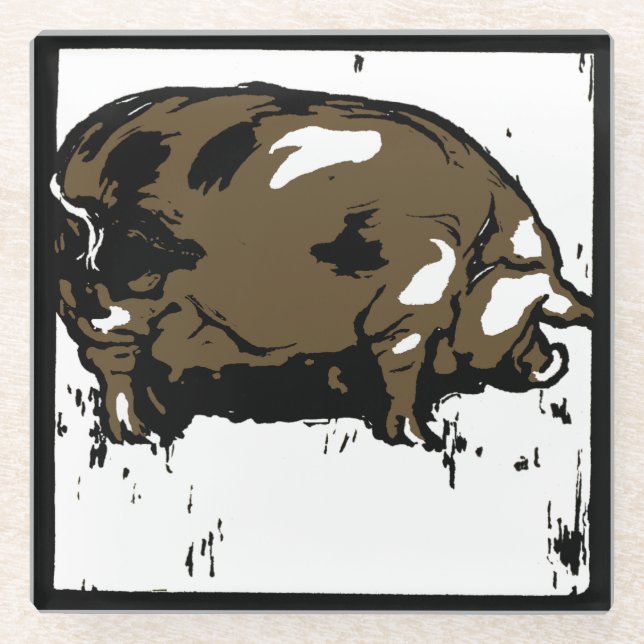 Dessous-de-verre En Verre Bois de l'État victorien Animaux de ferme Cochons (Devant)