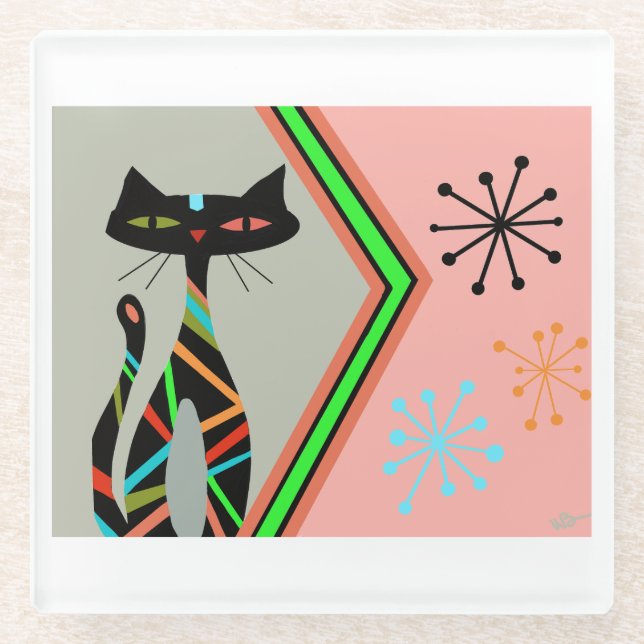 Dessous-de-verre En Verre Boisson dessous de verre chat moderne du milieu du (Devant)