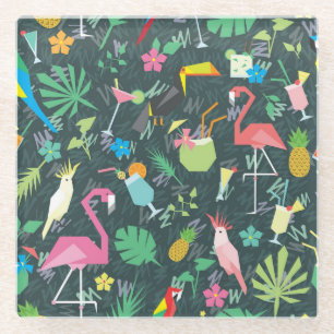 Dessous-de-verre En Verre Boissons D'Oiseaux Tropicaux : Vibrant Sans Fil.