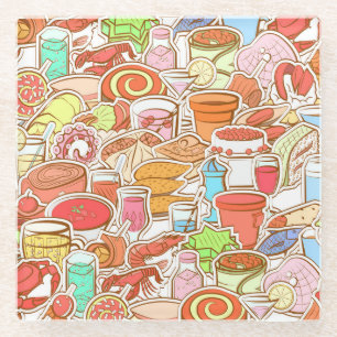Dessous-de-verre En Verre Boissons, fruits de mer, snacks, motif sans soudur