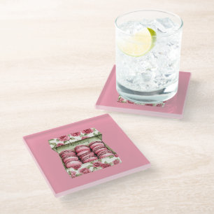 Dessous-de-verre En Verre Boîte de Macarons aux Jolies Roses Roses