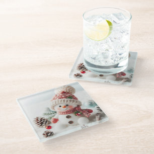 Dessous-de-verre En Verre Bonhomme de neige de fête