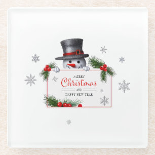 Dessous-de-verre En Verre Bonhomme de neige joyeux Noël Nouvel An salutation