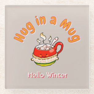 Dessous-de-verre En Verre Bonjour Illustration Cozy Kawaii Hug in a Mug d'Hi