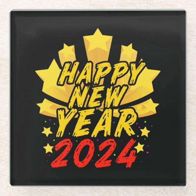 Dessous-de-verre En Verre Bonne année 2024  (Devant)