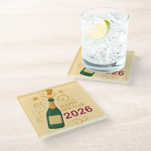 Dessous-de-verre En Verre Bonne année 2026 Champagne   Dessous de verre en v