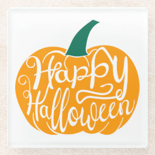 Dessous-de-verre En Verre Bonne lettre Halloween sur citrouille sculpté