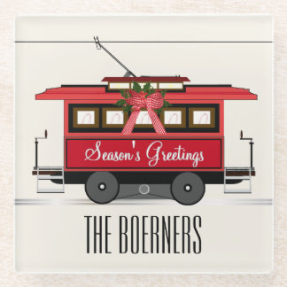 Dessous-de-verre En Verre Bonnes Fêtes Family Tram Trolley Streetcar