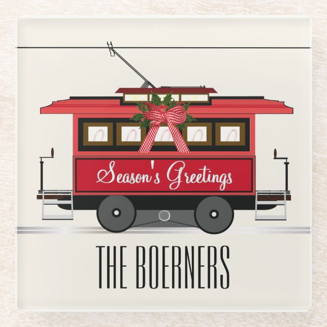 Dessous-de-verre En Verre Bonnes Fêtes Family Tram Trolley Streetcar (Devant)