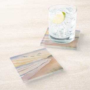Dessous-de-verre En Verre Bord de l'océan Peinture à l'aquarelle lumineuse