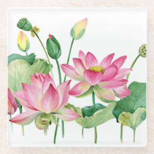 Dessous-de-verre En Verre Bordure d'eau rose Lotus