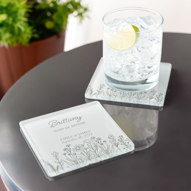Dessous-de-verre En Verre Bordure Fleur sauvage simple N'importe quelle fête (Wildflower Wedding Party Gift Coasters to personalize for your bridesmaids, groomsmen etc)