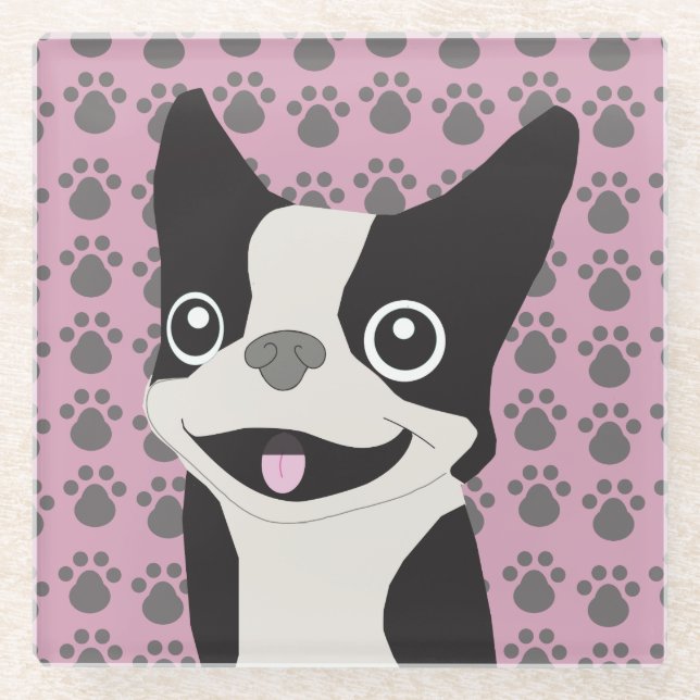 Dessous-de-verre En Verre Boston Terrier, Dusty Pink (Devant)