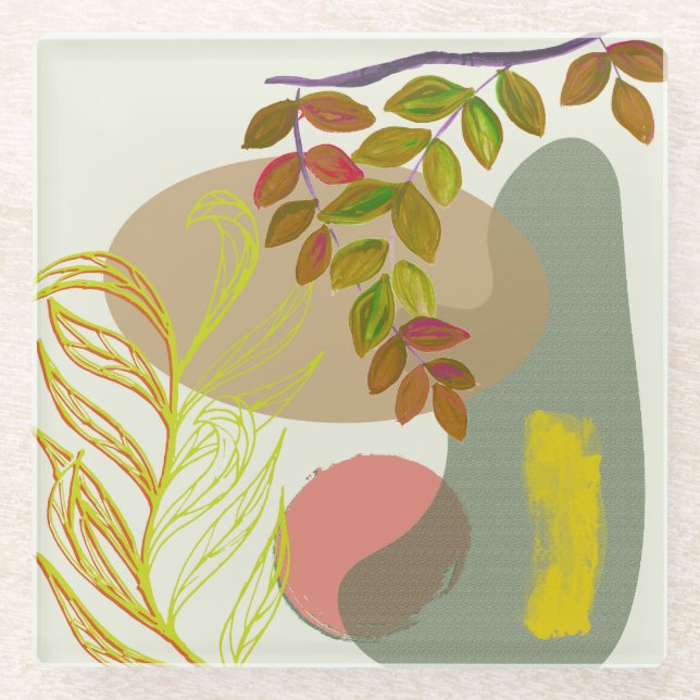 Dessous-de-verre En Verre Botanique Boho jaune vert (Devant)