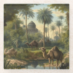 Dessous-de-verre En Verre Botanique : dromadaires dans la jungle près d'une 