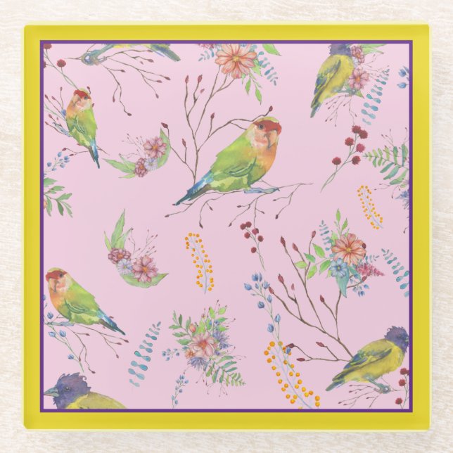 Dessous-de-verre En Verre Botanique oiseau (Devant)