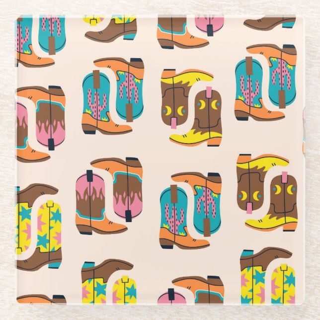 Dessous-de-verre En Verre Bottes Wild West Cowboy : Motif de concept de mode (Devant)