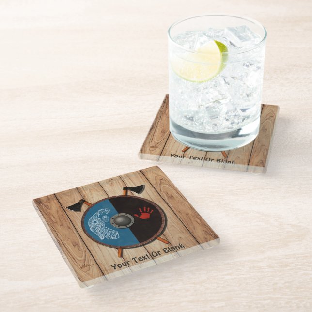 Dessous-de-verre En Verre Bouclier viking et axes (Incliné)