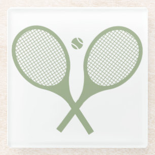 Dessous-de-verre En Verre Boule de tennis minimaliste Vert Sage