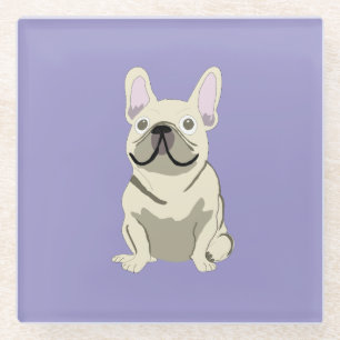 Dessous-de-verre En Verre Bouledogue français crème, 