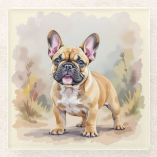 Dessous-de-verre En Verre Bouledogue Français Fauve Brun Chien Mignon