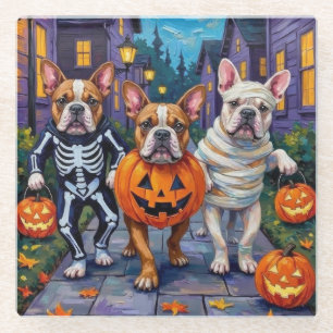 Dessous-de-verre En Verre Bouledogues faisant Trick-or-Treat dans des costum