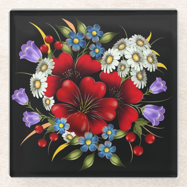 Dessous-de-verre En Verre Bouquet de fleurs (Devant)