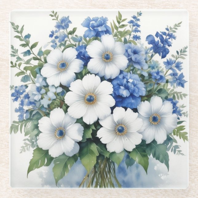 Dessous-de-verre En Verre Bouquet de fleurs aquarelle élégante (Devant)
