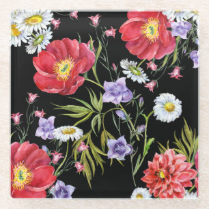 Dessous-de-verre En Verre Bouquet de fleurs d'aquarelle : Motif sans couture