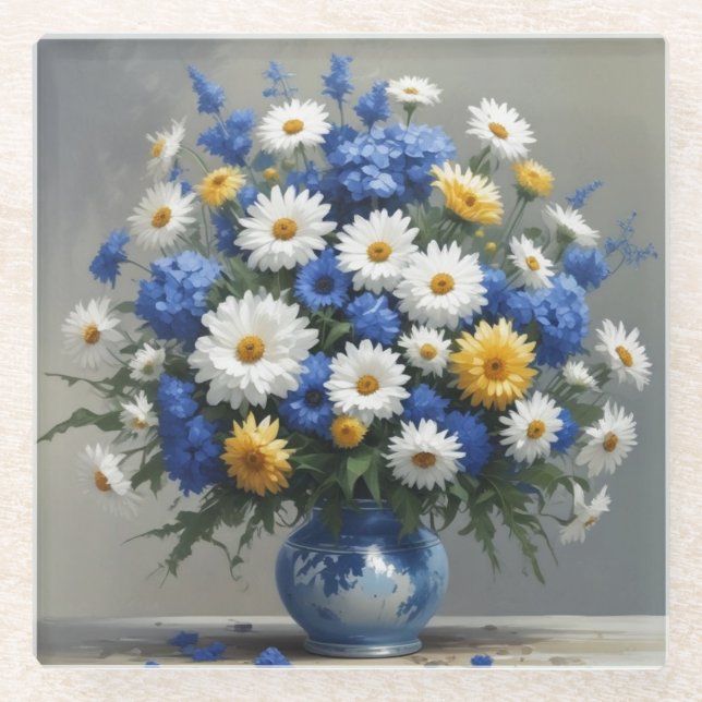 Dessous-de-verre En Verre Bouquet de fleurs Elégante aquarelle (Devant)