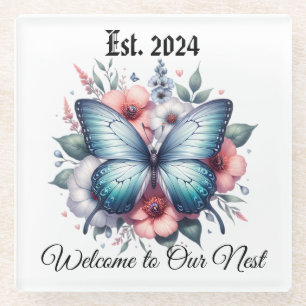 Dessous-de-verre En Verre Bouquet de fleurs papillon vibrant Art-96283