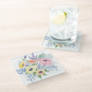 Dessous-de-verre En Verre Bouquet de fleurs printanières Aquarelle florale