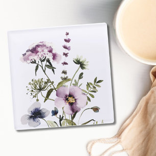 Dessous-de-verre En Verre Bouquet de fleurs sauvages violettes aquarelle flo