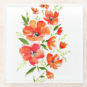 Dessous-de-verre En Verre Bouquet de Pavot Ornemental à l'Aquarelle : Isolée