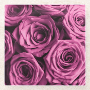 Dessous-de-verre En Verre Bouquet de roses violettes, fleurs fond floral